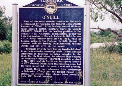 ONeill Nebraska Historical Marker General John ONeill Founder Nebraska Directory Nebraska Historical Marker about General John ONeill founder of ONeill Nebraska and the Irish colony established in Holt County in 1874