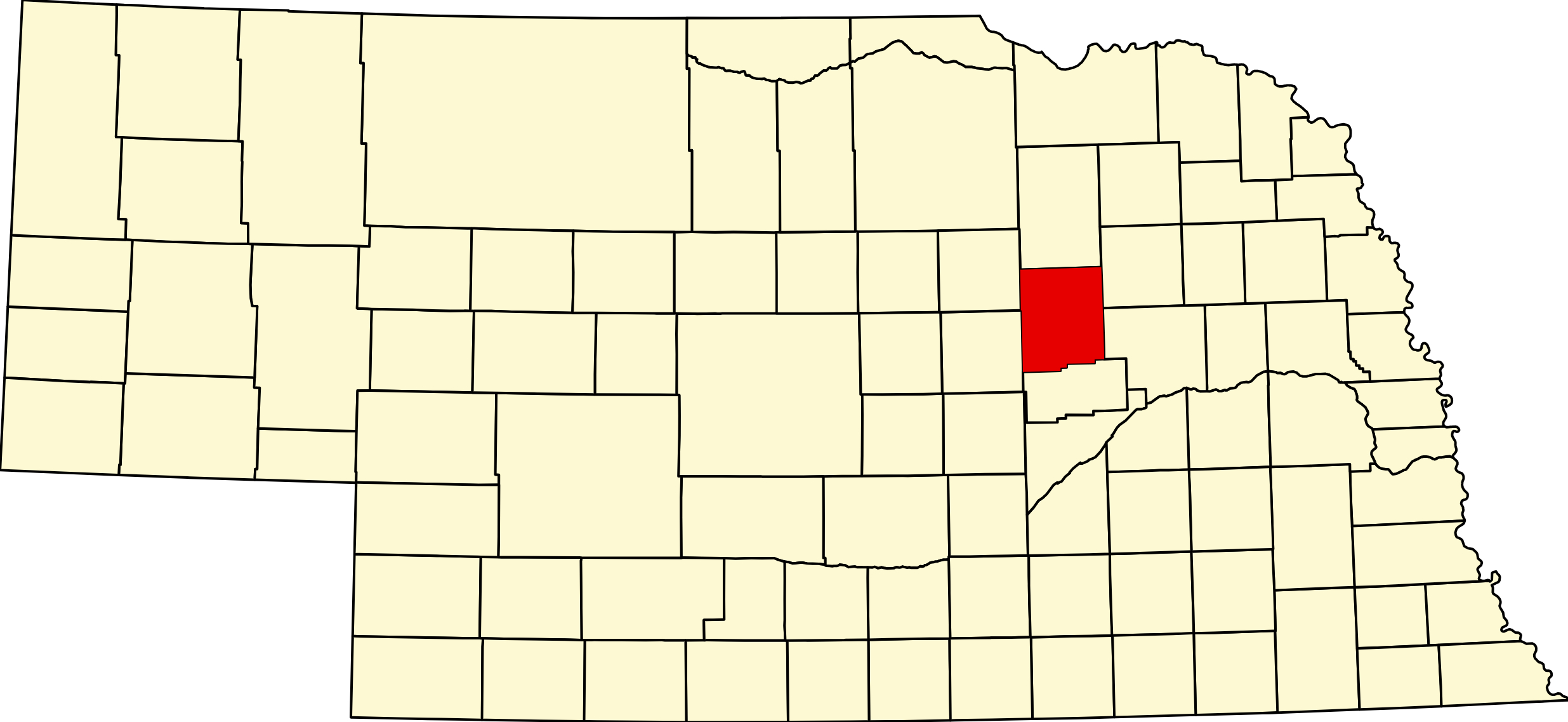 Map of Nebraska highlighting Boone County