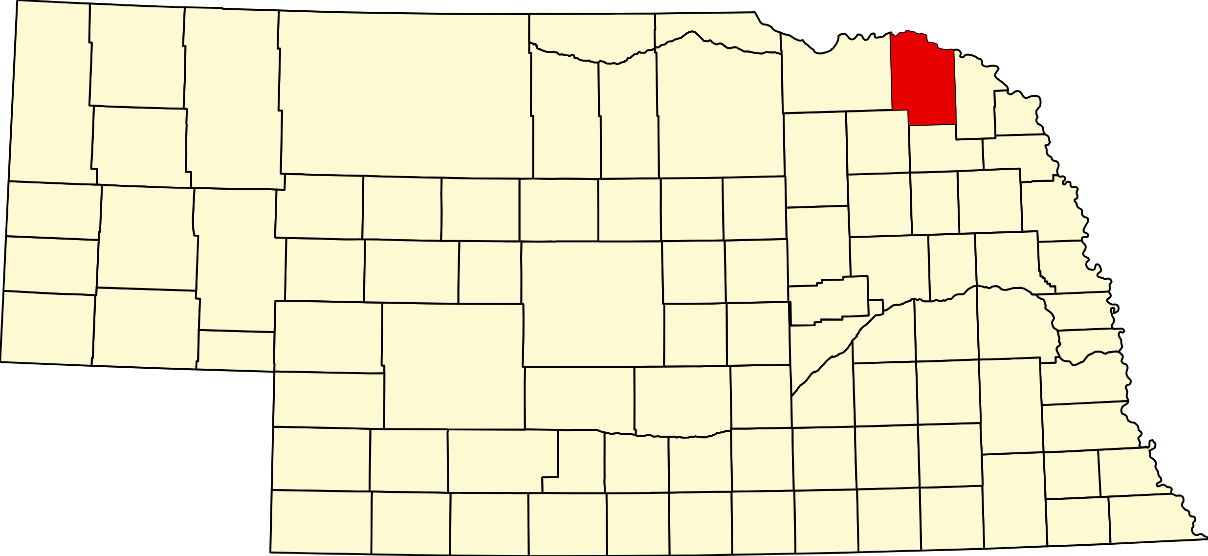 Map of Nebraska highlighting Cedar County