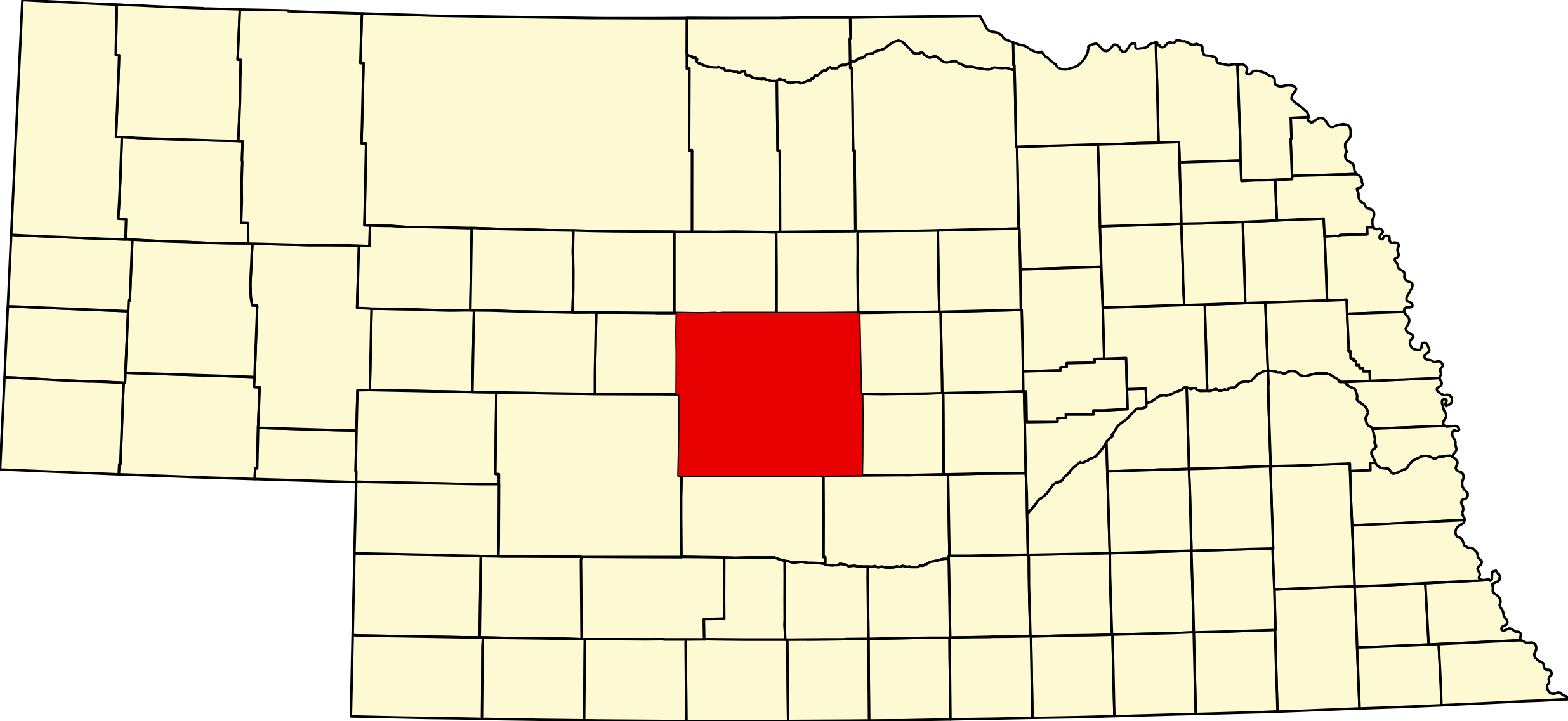Map of Nebraska highlighting Custer County