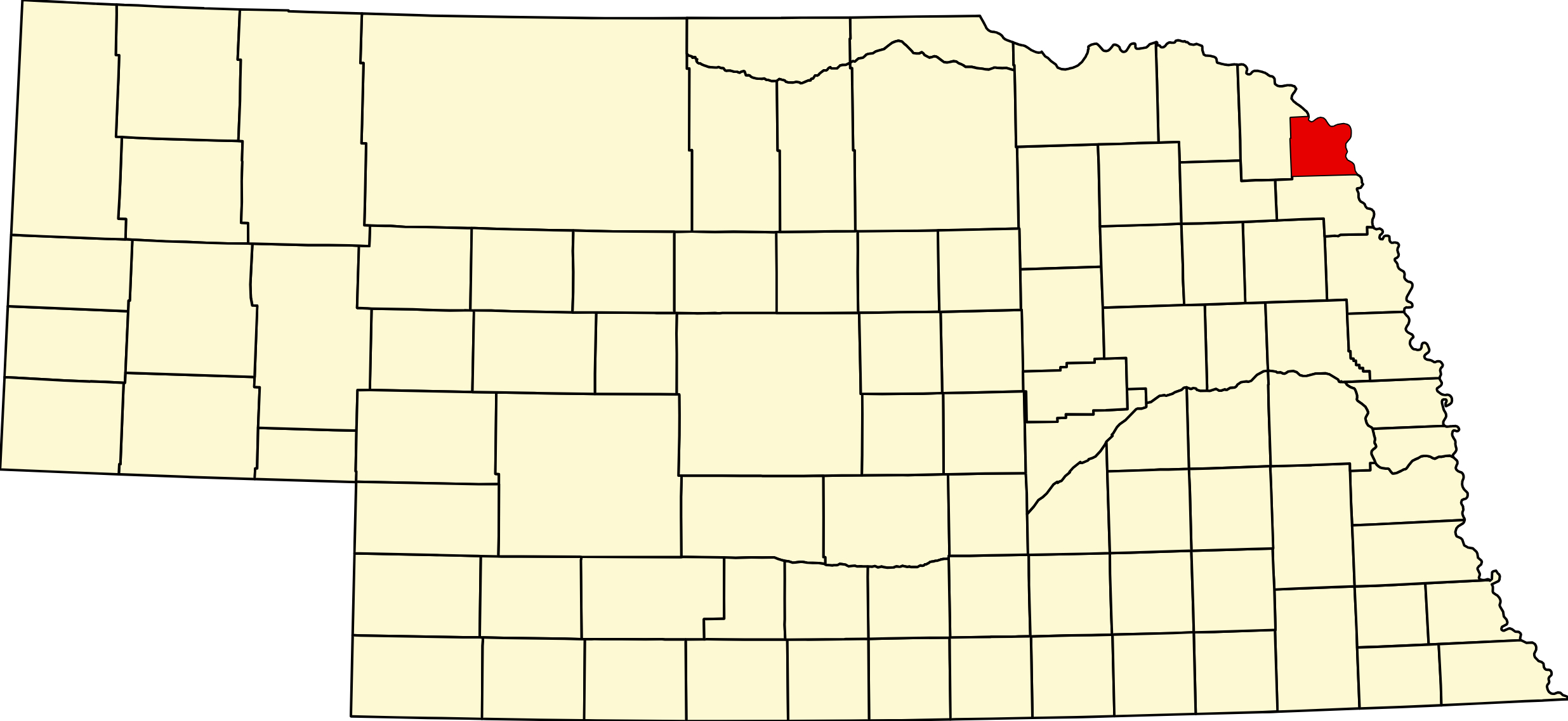 Map of Nebraska highlighting Dakota County