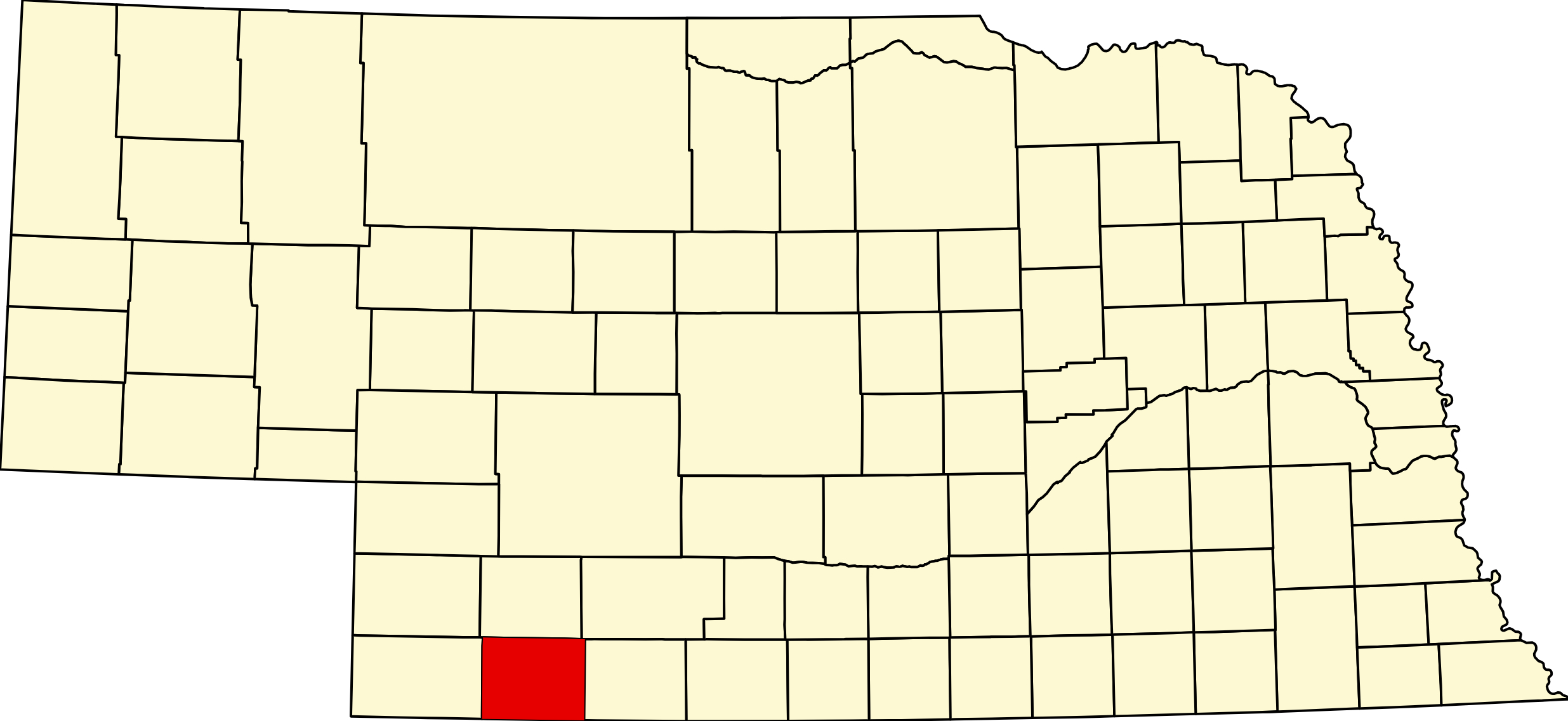 Map of Nebraska highlighting Hitchcock County