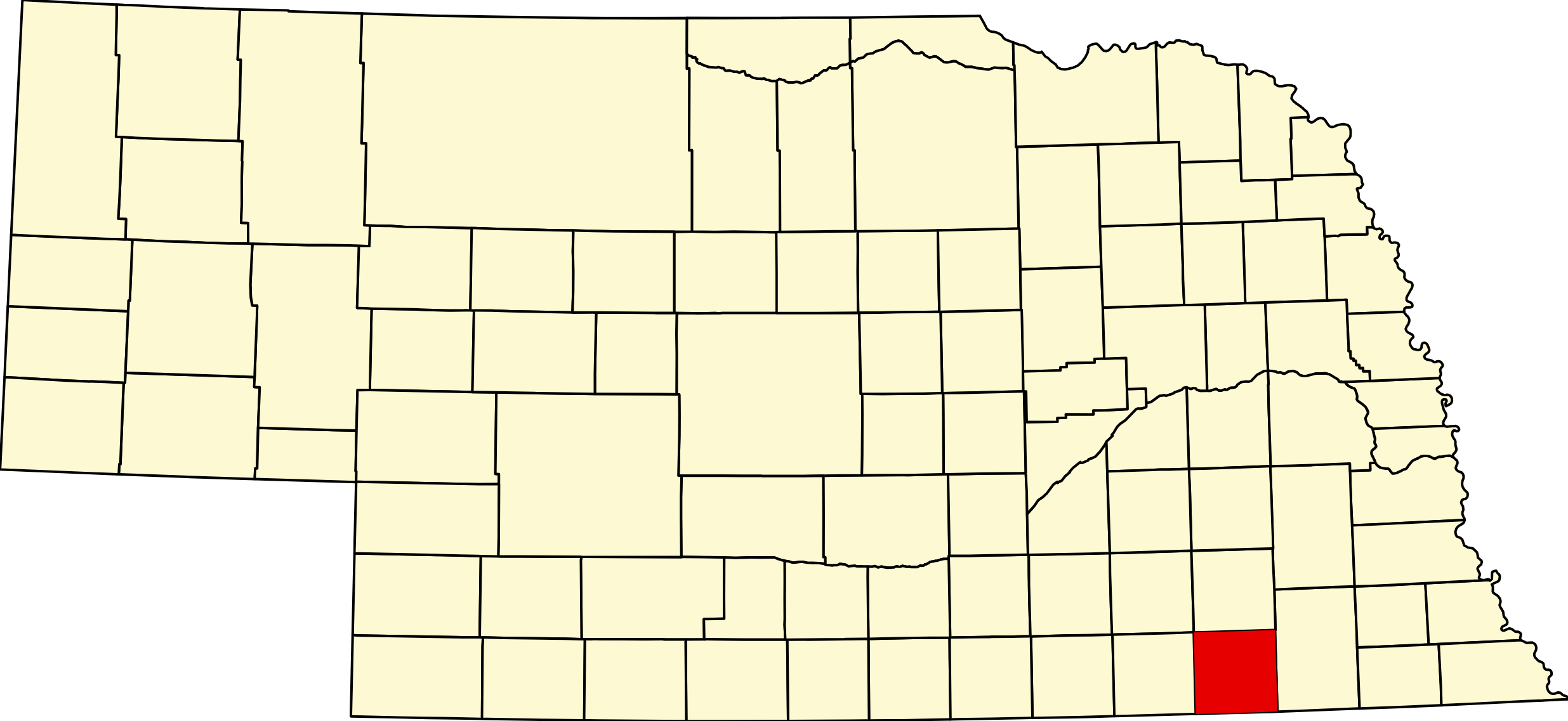 Map of Nebraska highlighting Jefferson County