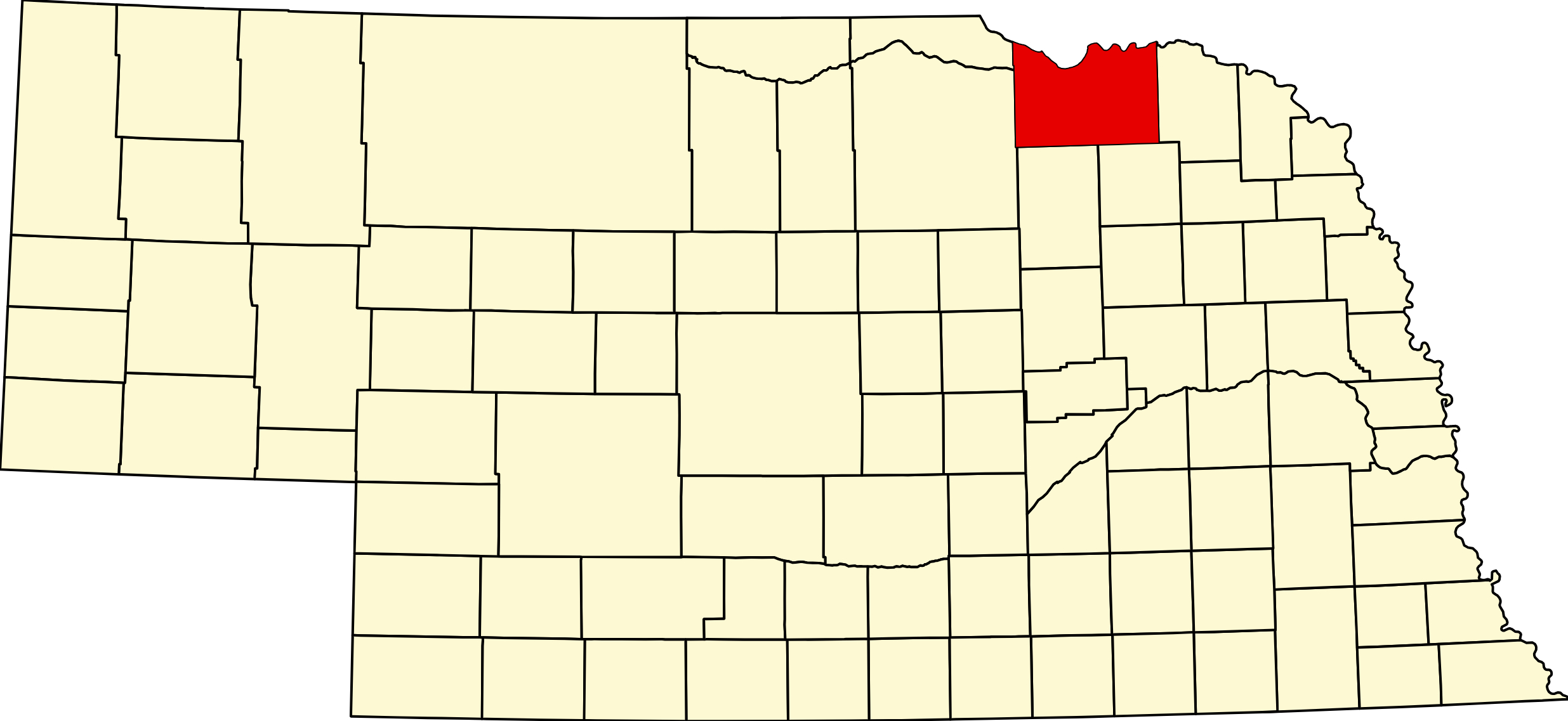 Map of Nebraska highlighting Knox County
