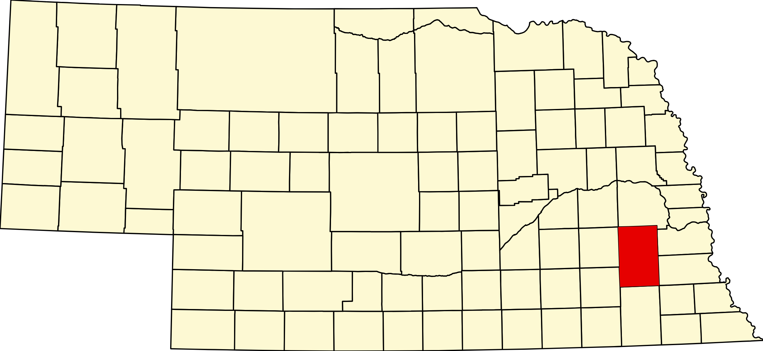 Map of Nebraska highlighting Lancaster County