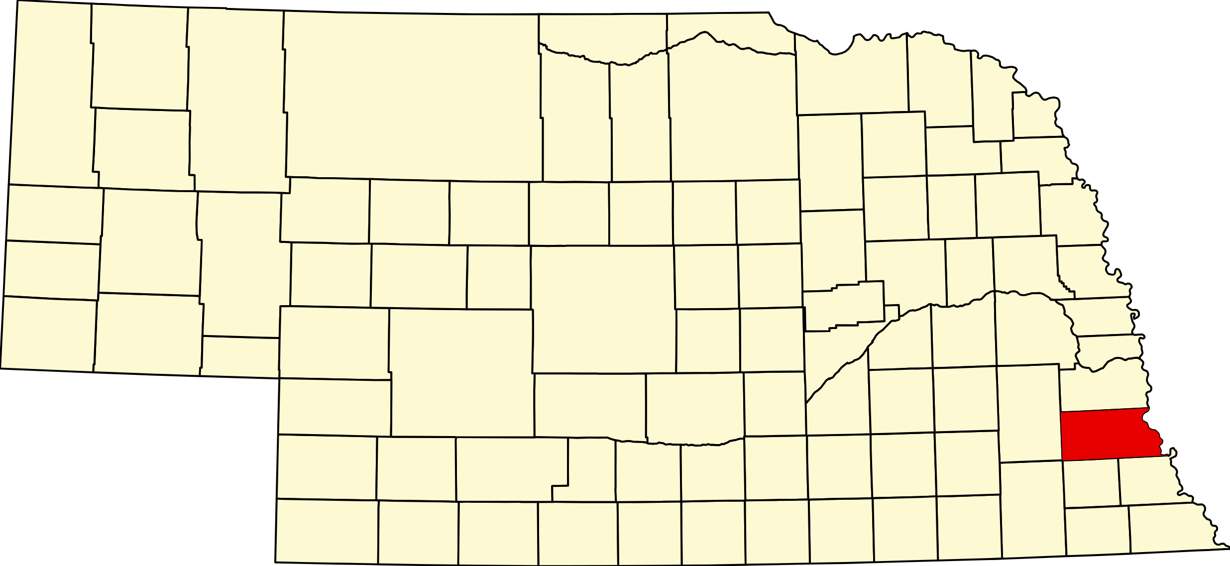 Map of Nebraska highlighting Otoe County