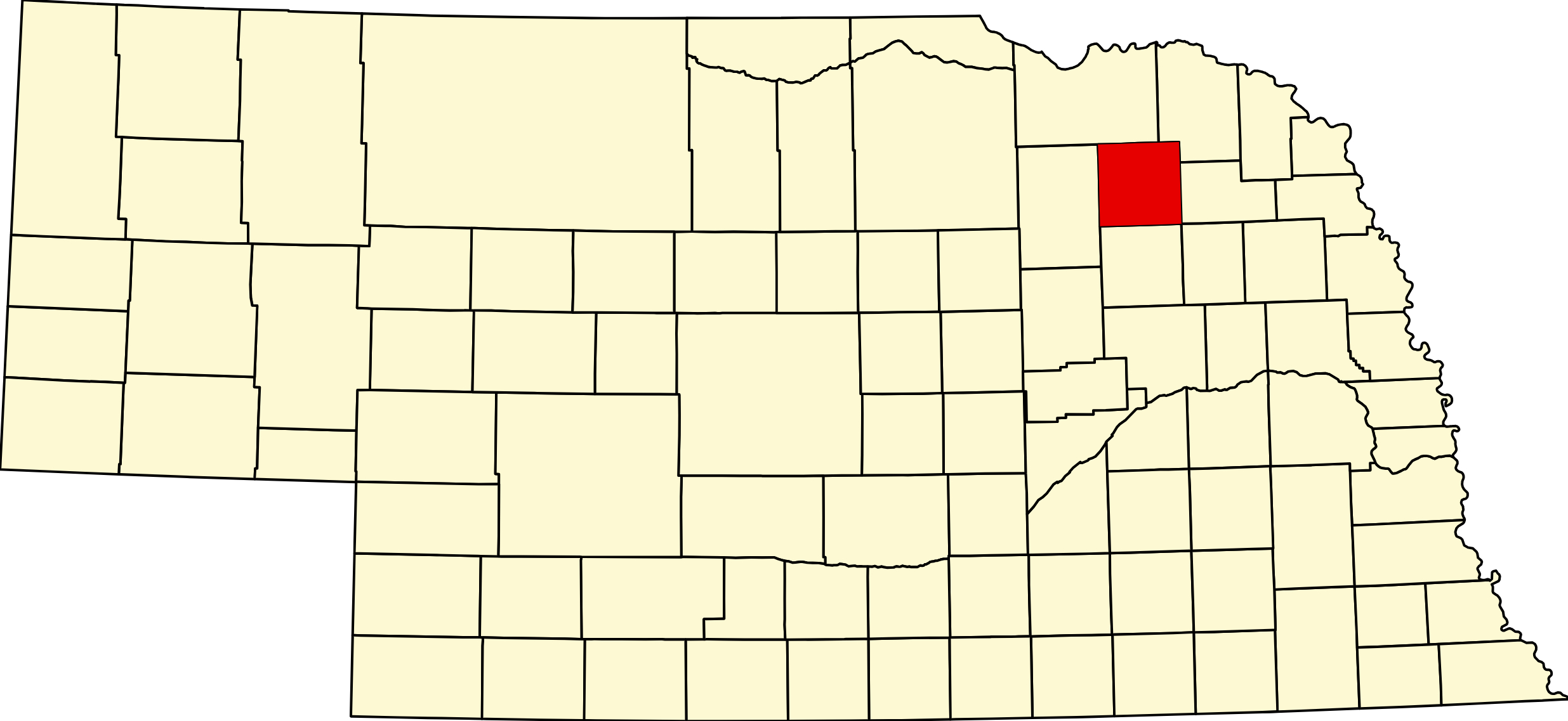 Map of Nebraska highlighting Pierce County