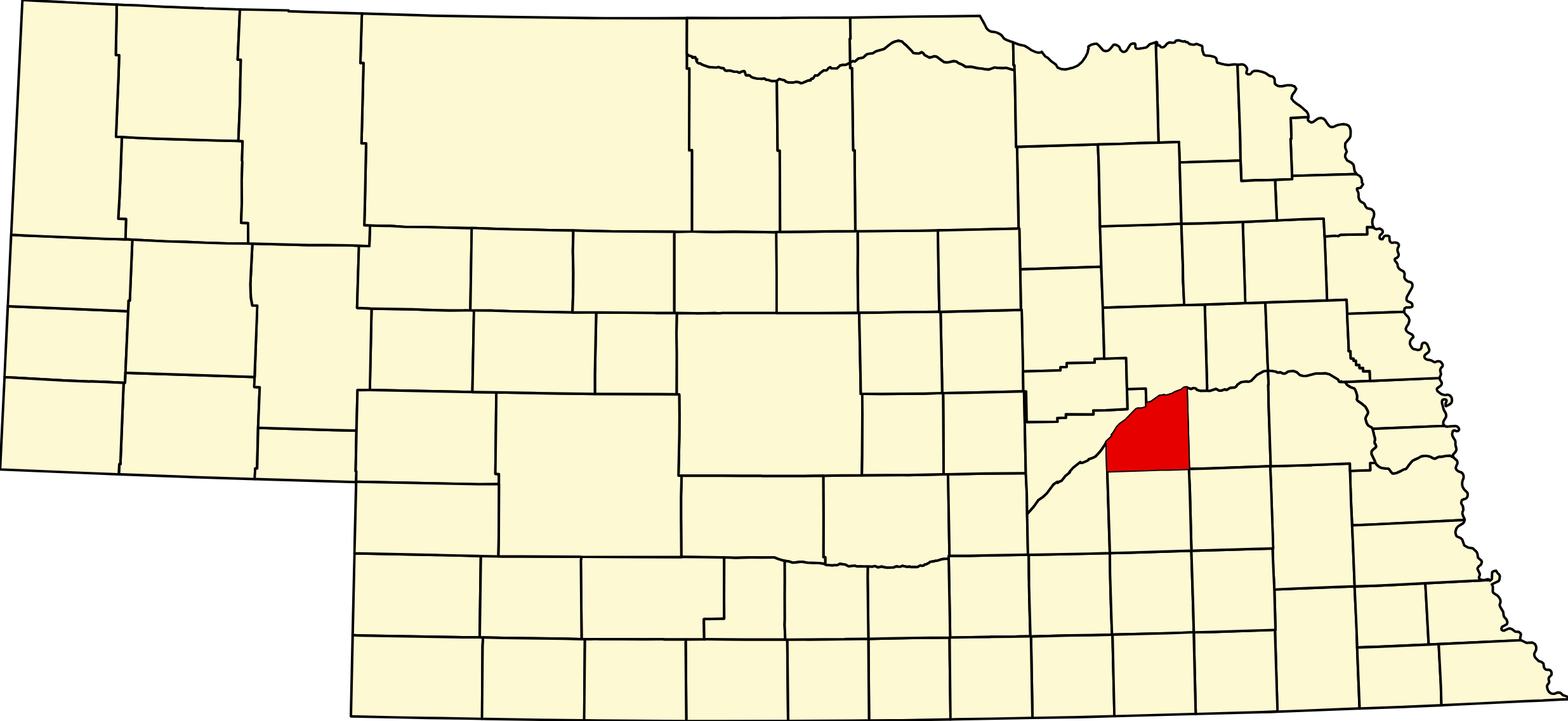 Map of Nebraska highlighting Polk County