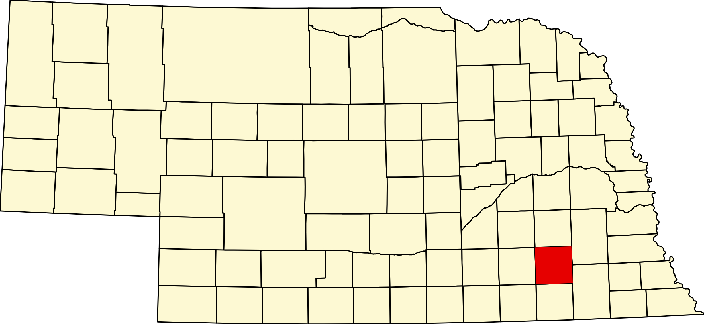 Map of Nebraska highlighting Saline County