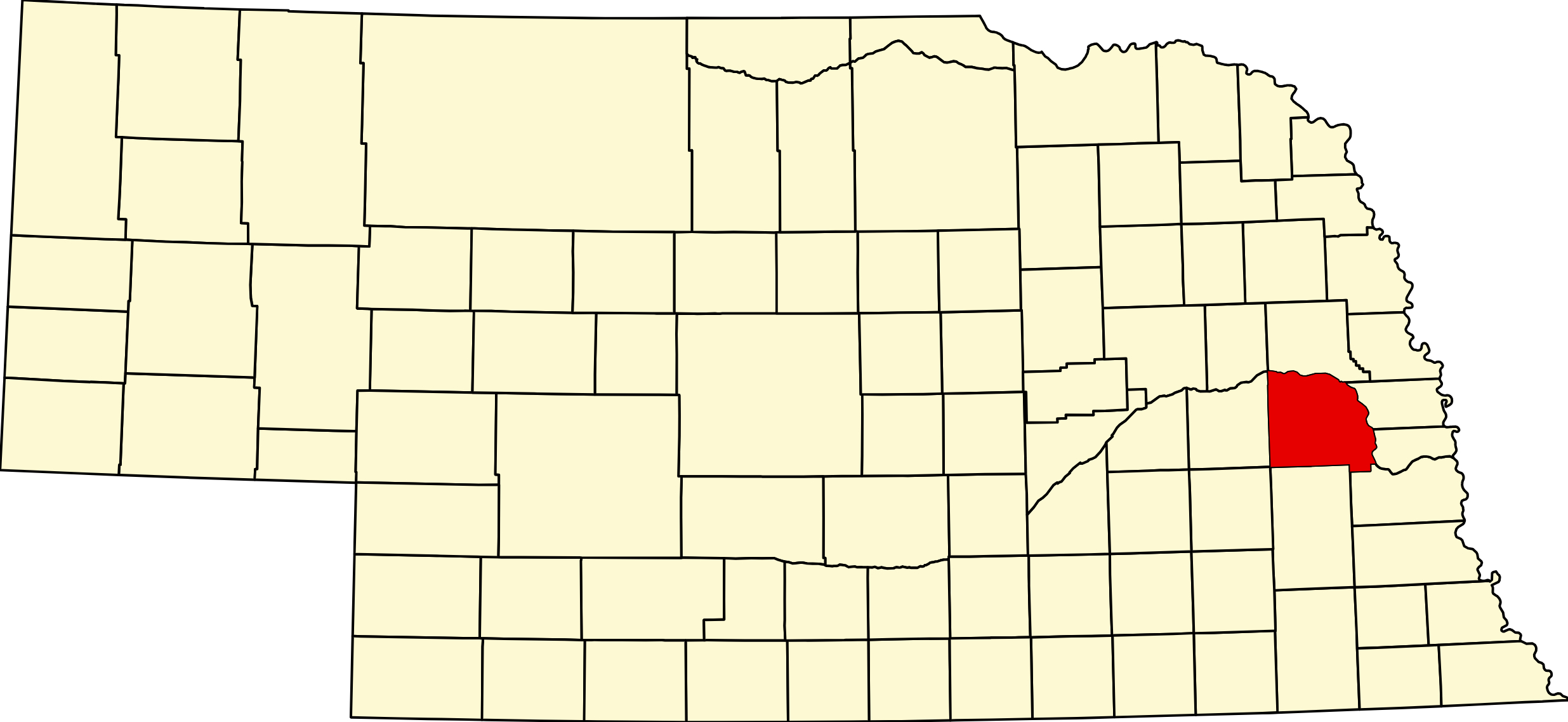 Map of Nebraska highlighting Saunders County