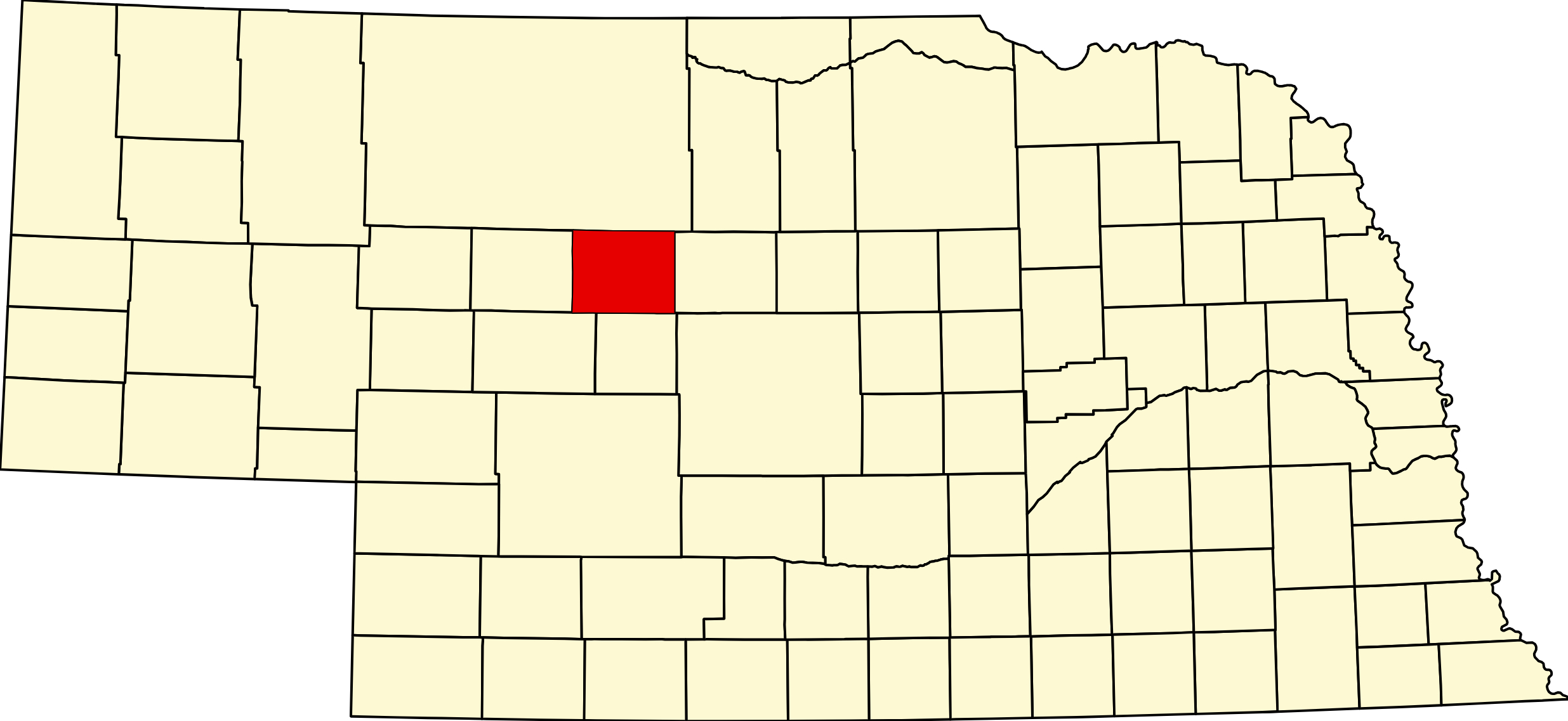 Map of Nebraska highlighting Thomas County Nebraska
