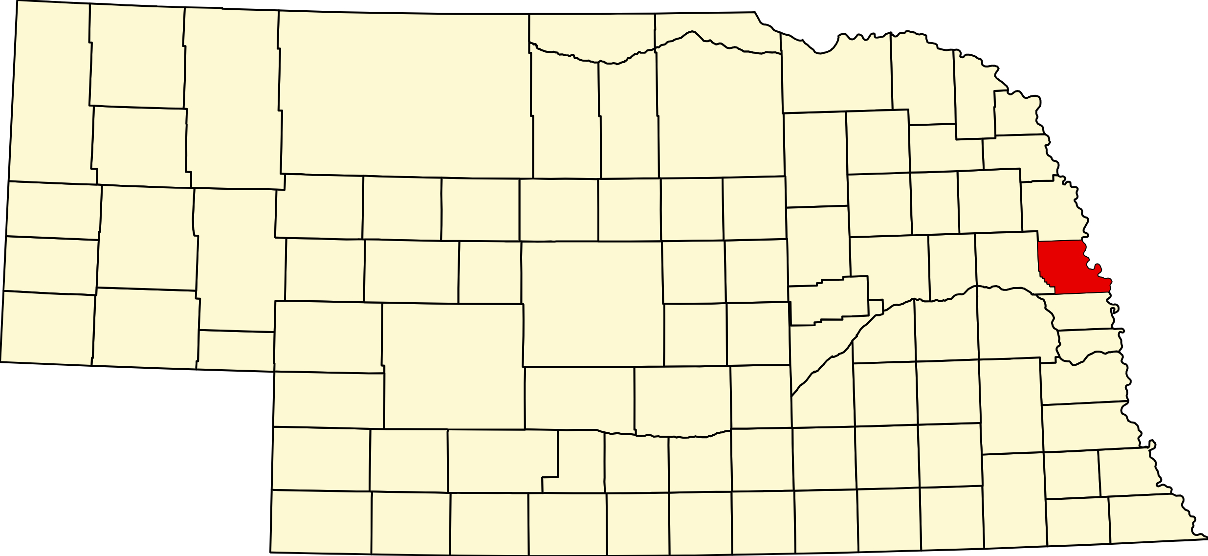 Map of Nebraska highlighting Washington County Nebraska