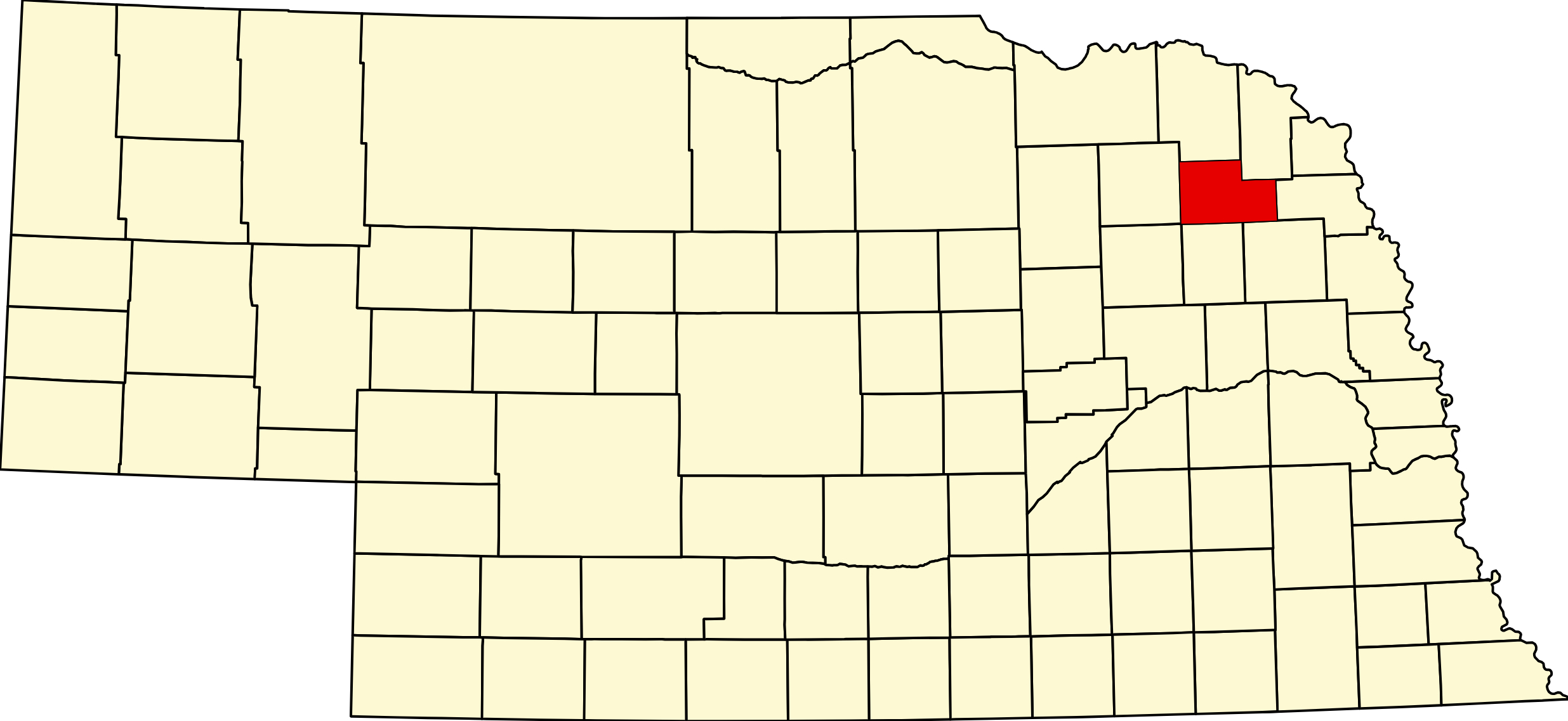 Map of Nebraska highlighting Wayne County Nebraska