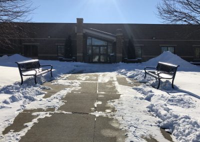Allen Consolidated Schools building entrance in winter