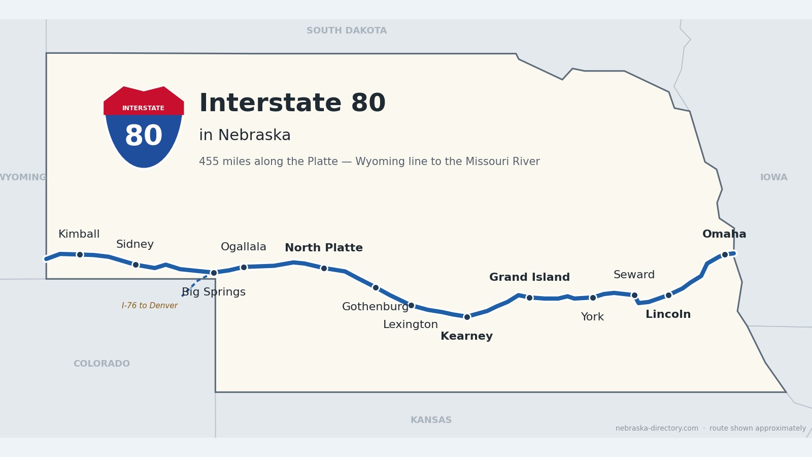 Interstate-80-Map Map of Interstate 80 across Nebraska