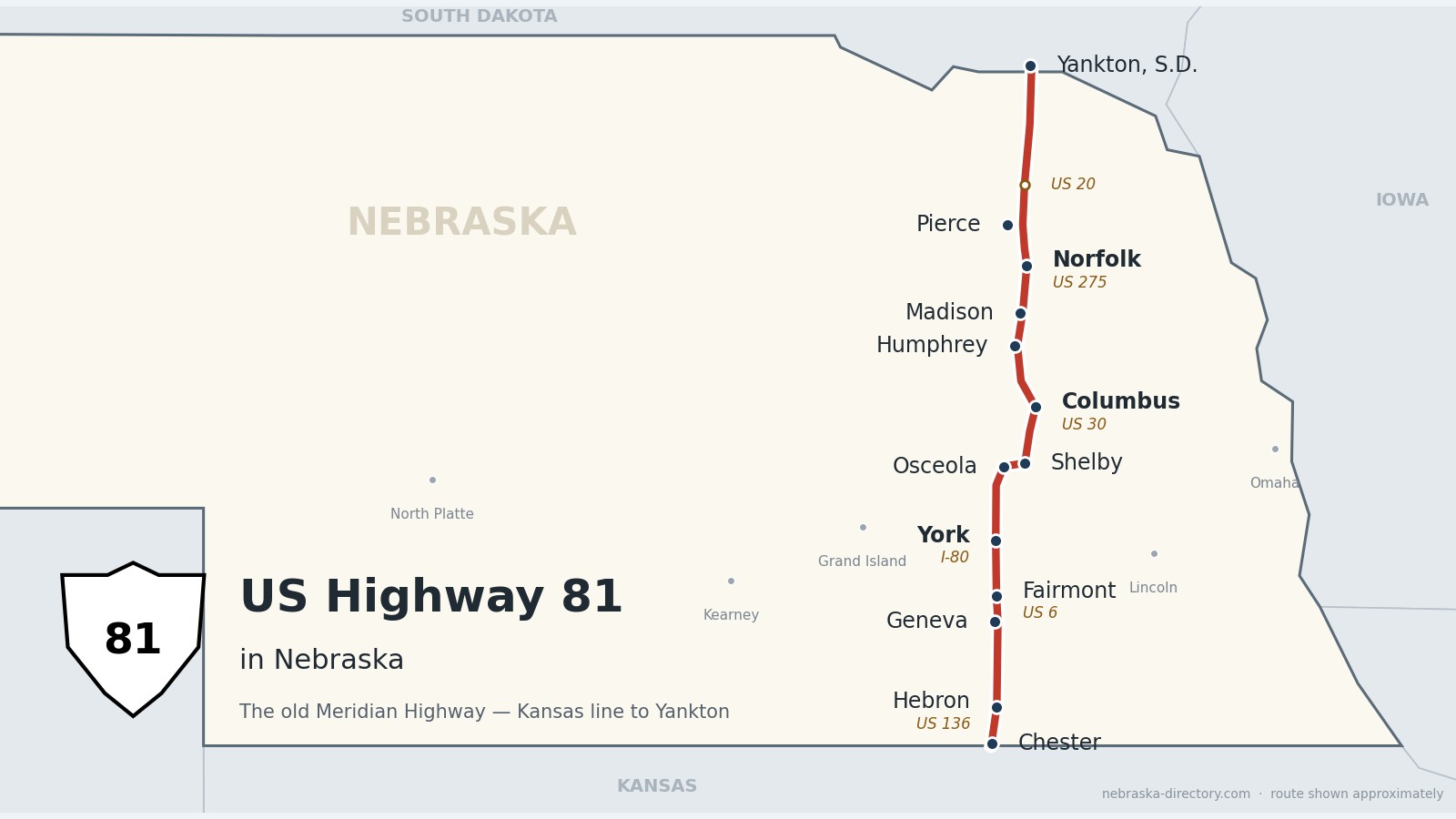 US-Highway-81-Map Map of US Highway 81 in Nebraska