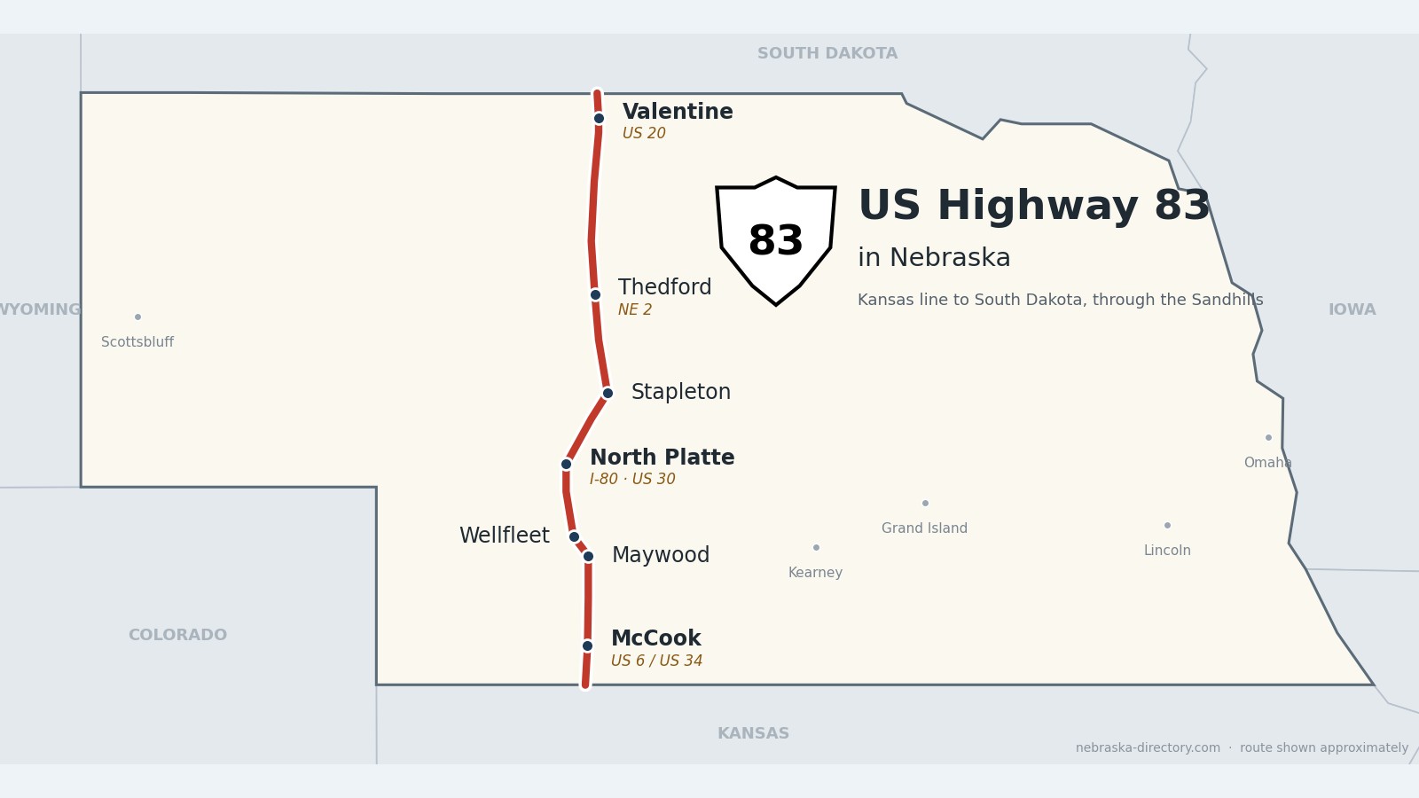 US-Highway-83-Map Map of US Highway 83 in Nebraska