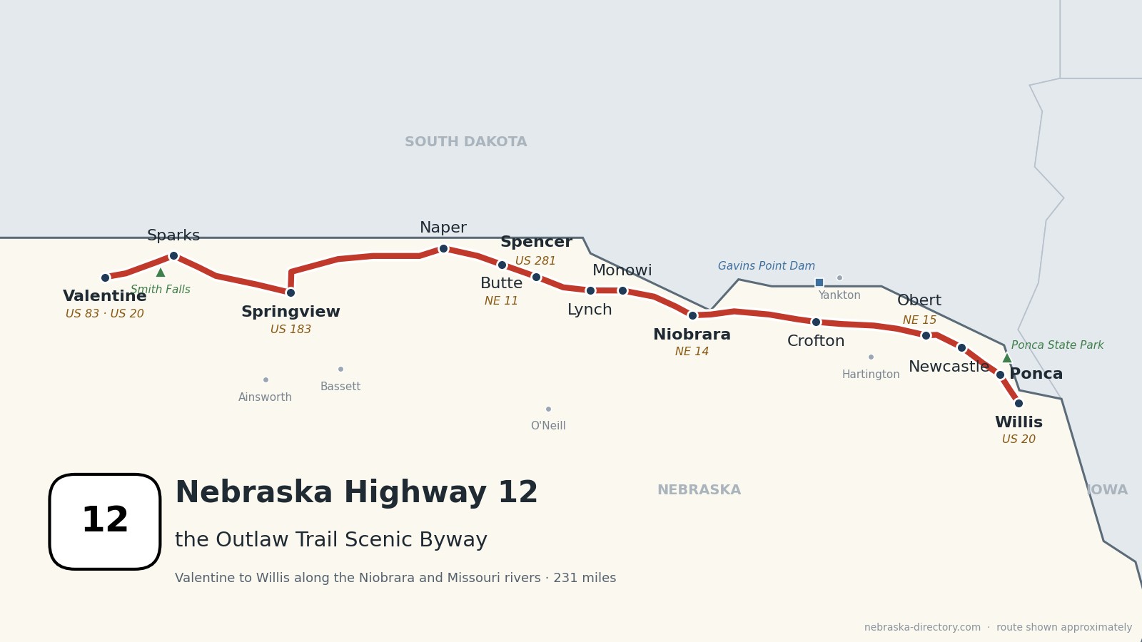 Map of Nebraska Highway 12