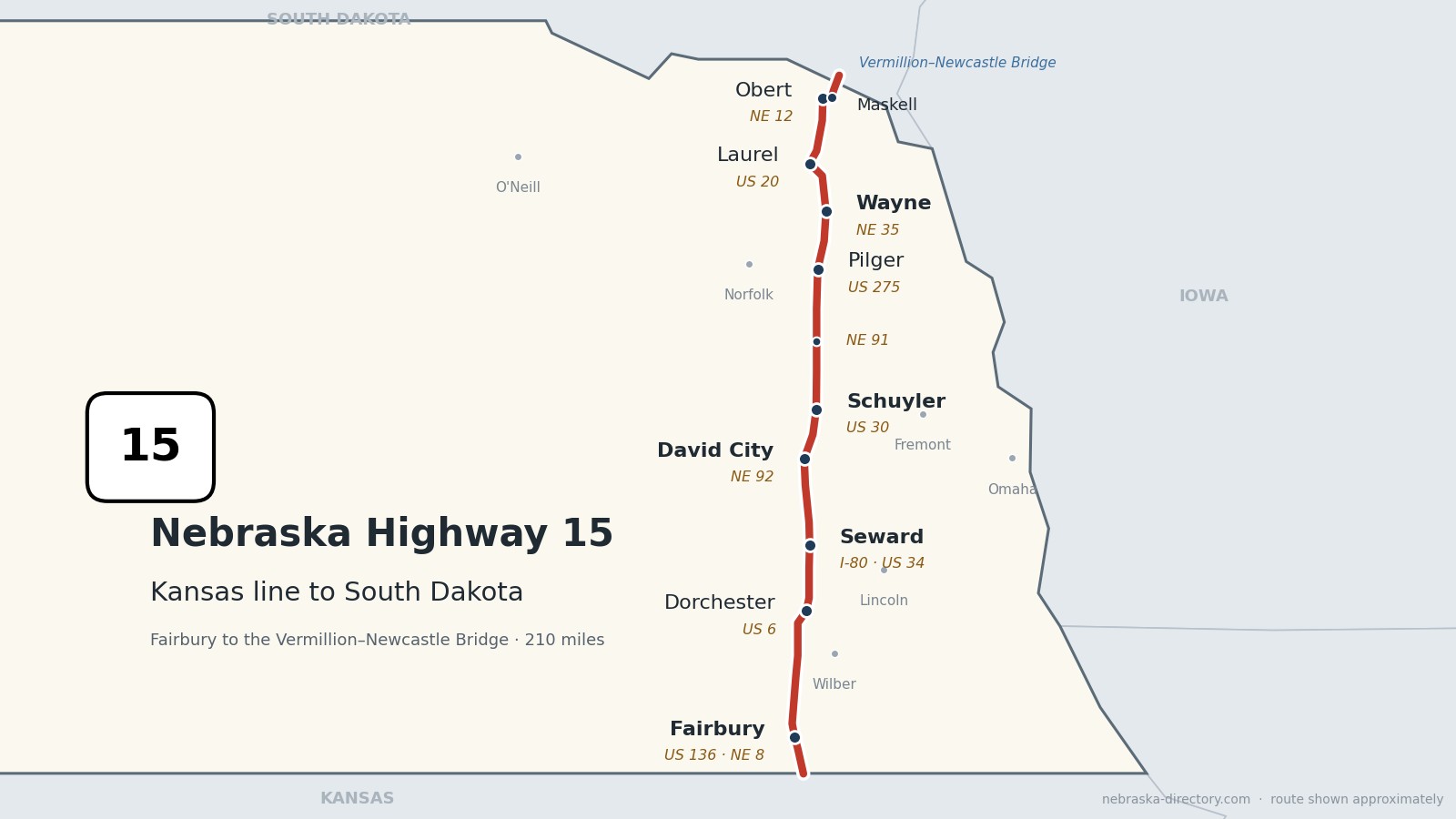 Map of Nebraska Highway 15