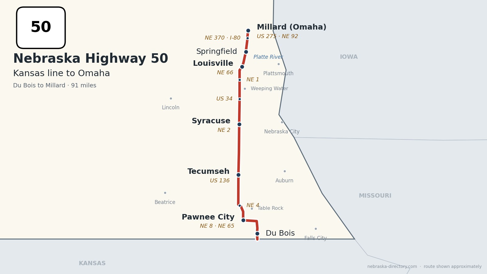 Map of Nebraska Highway 50