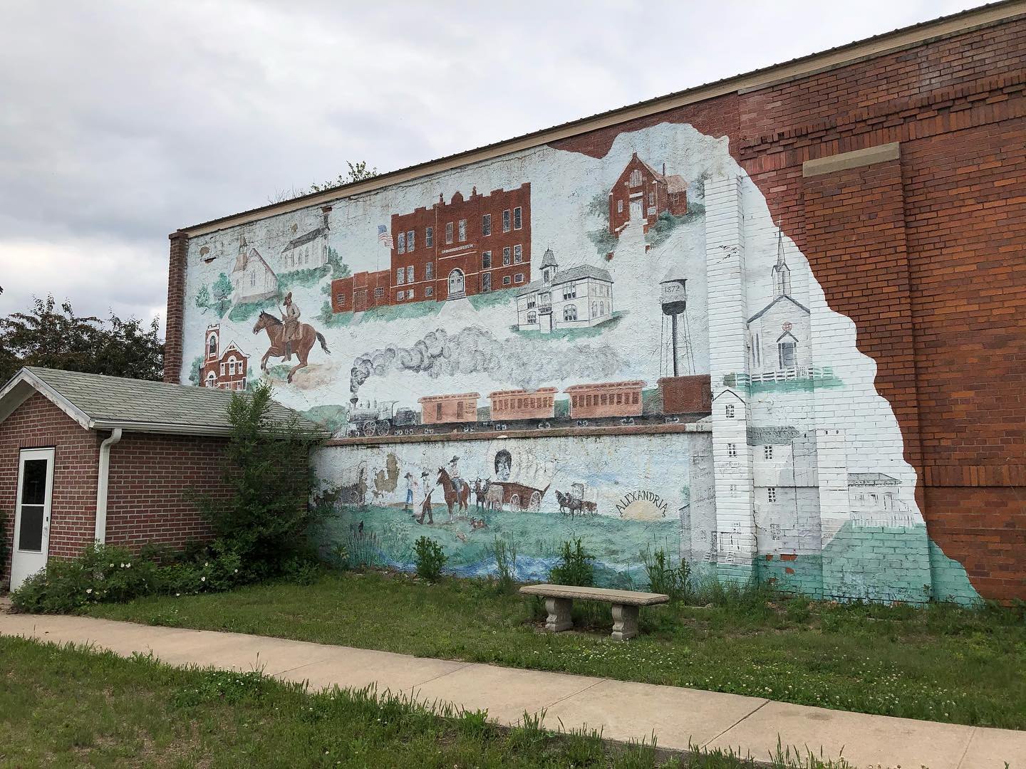 Town history mural, Alexandria, Nebraska