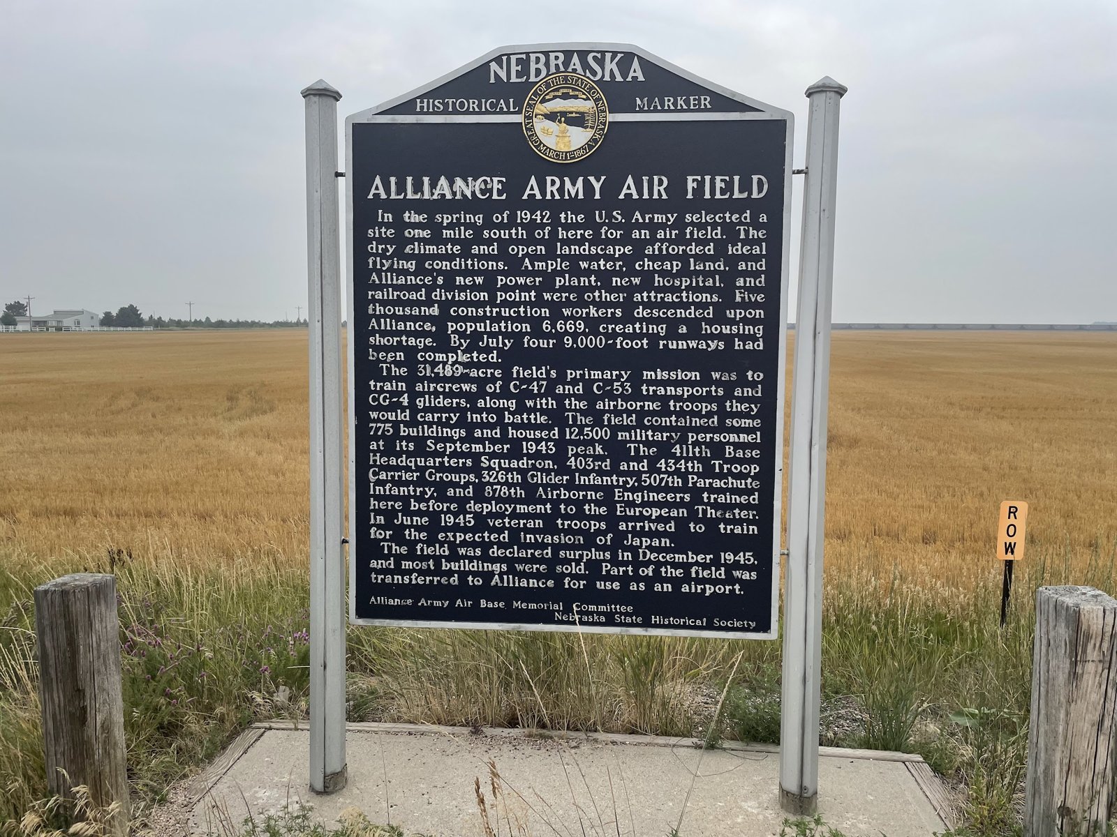 Alliance Army Air Field Historical Marker