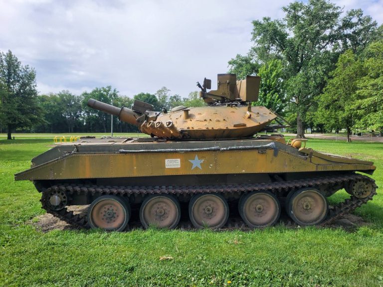 Military tank on display at Freedom Park in Battle Creek
