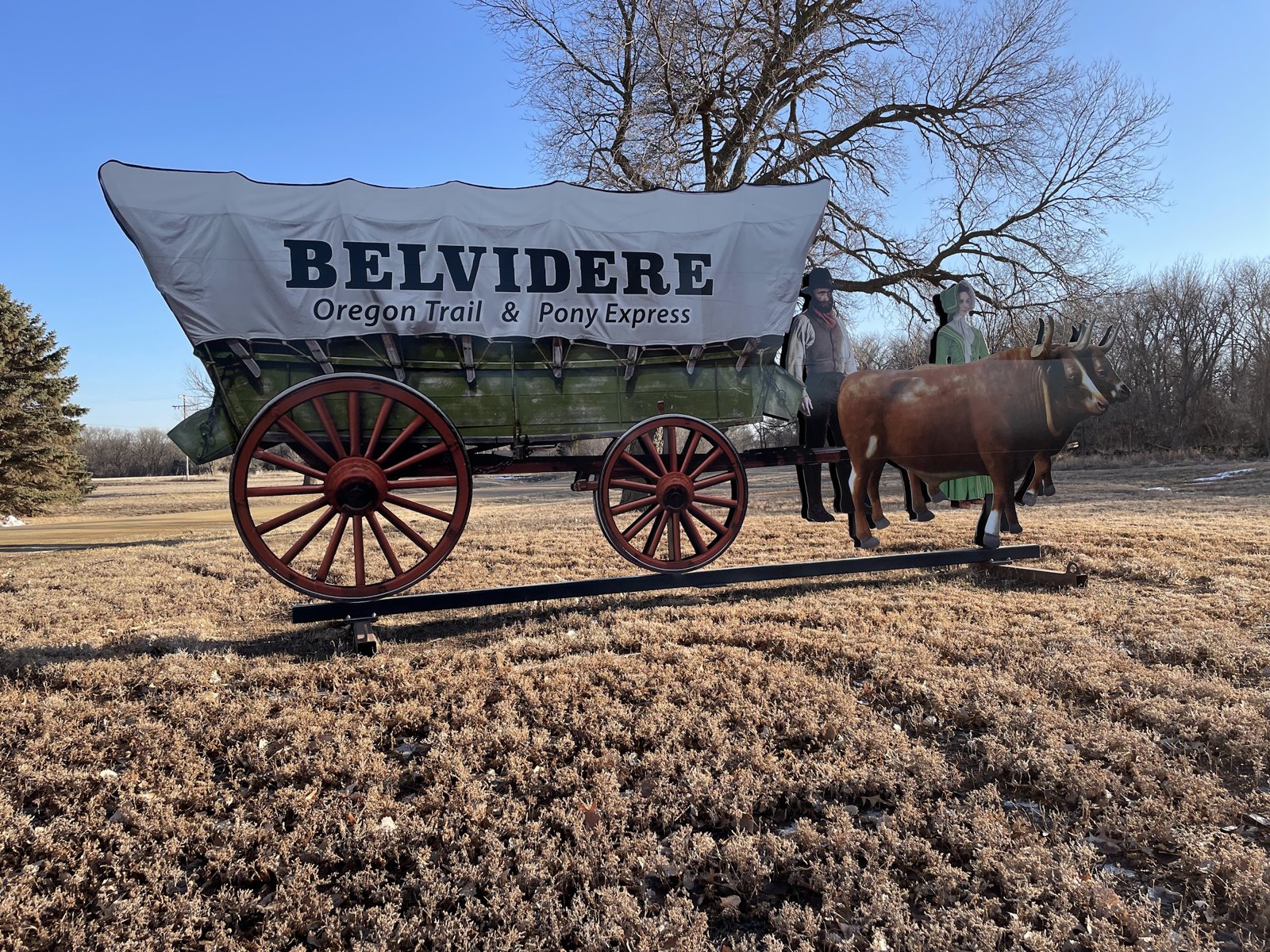 Covered wagon and oxen sculpture, Belvidere, Nebraska Covered wagon and oxen sculpture, Belvidere, Nebraska