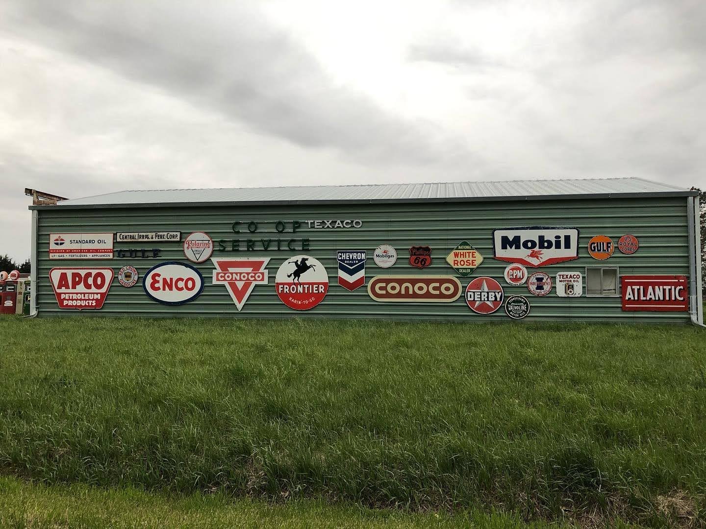 Vintage gas station signs, Lushton, Nebraska
