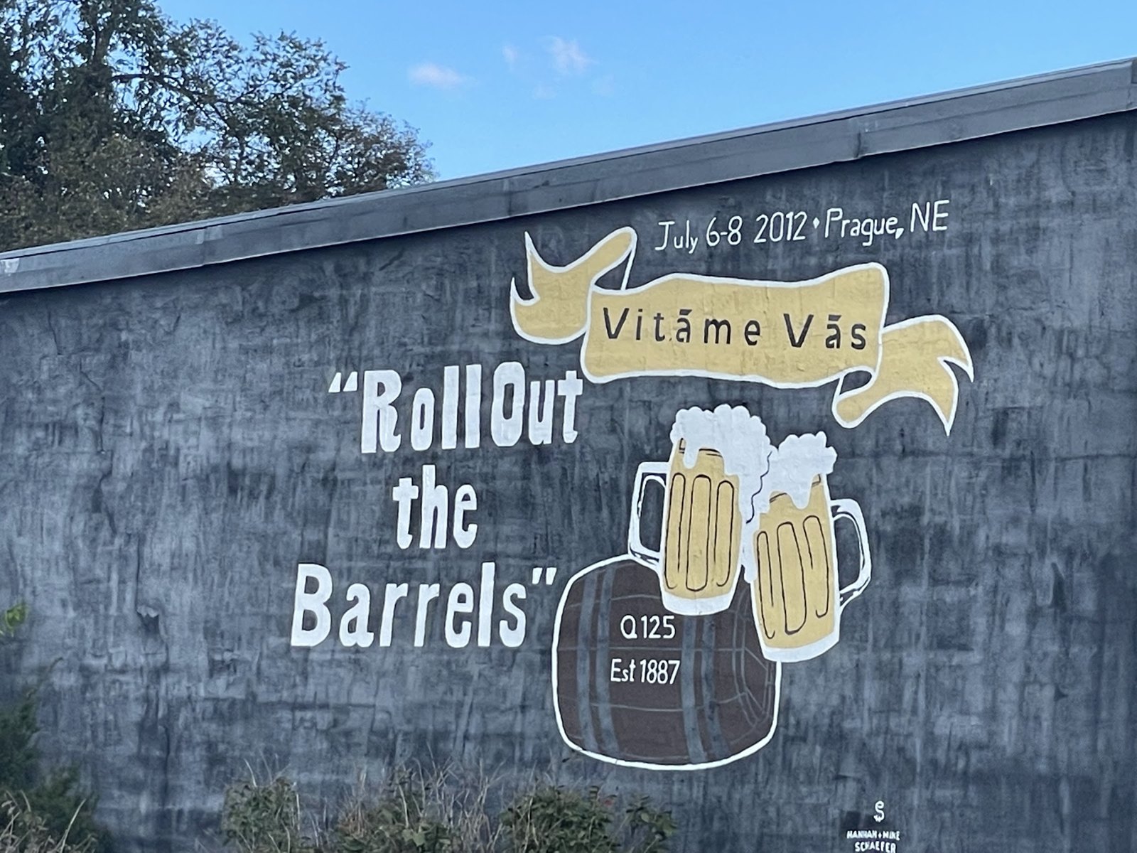 Roll Out the Barrels mural, Prague, Nebraska
